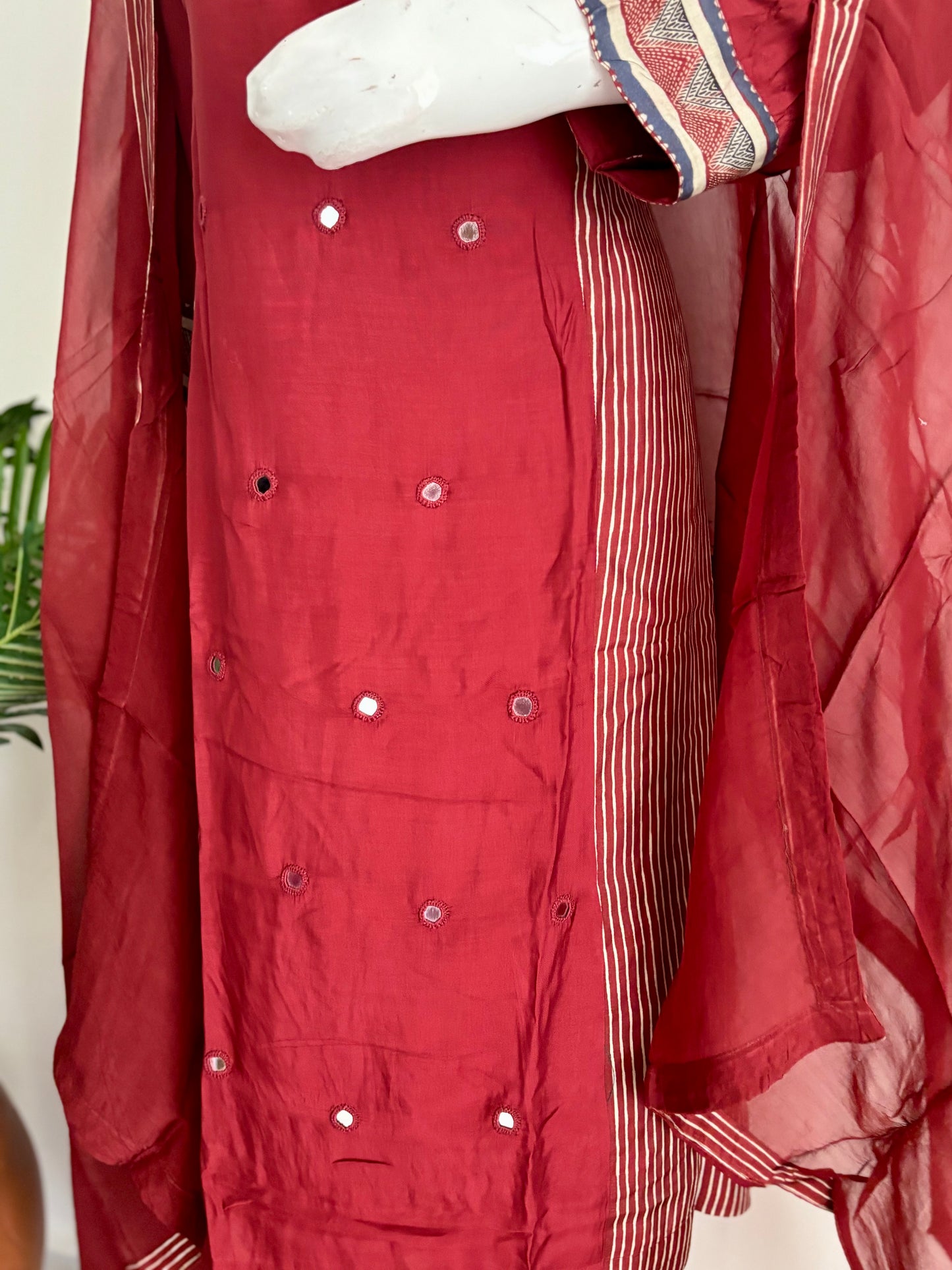 Pure Silk Mehroon Kurta Set A-line Fit