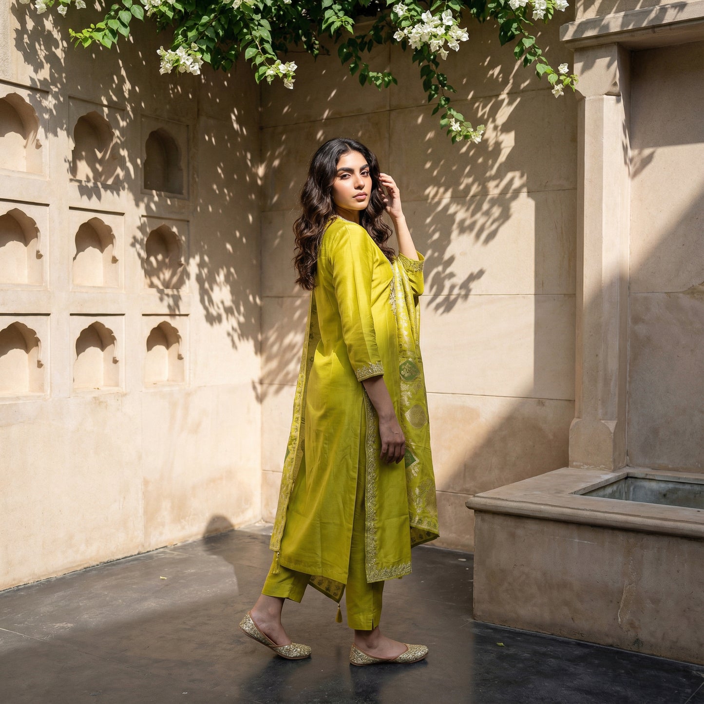 Embroidered Viscose Silk Suit Set