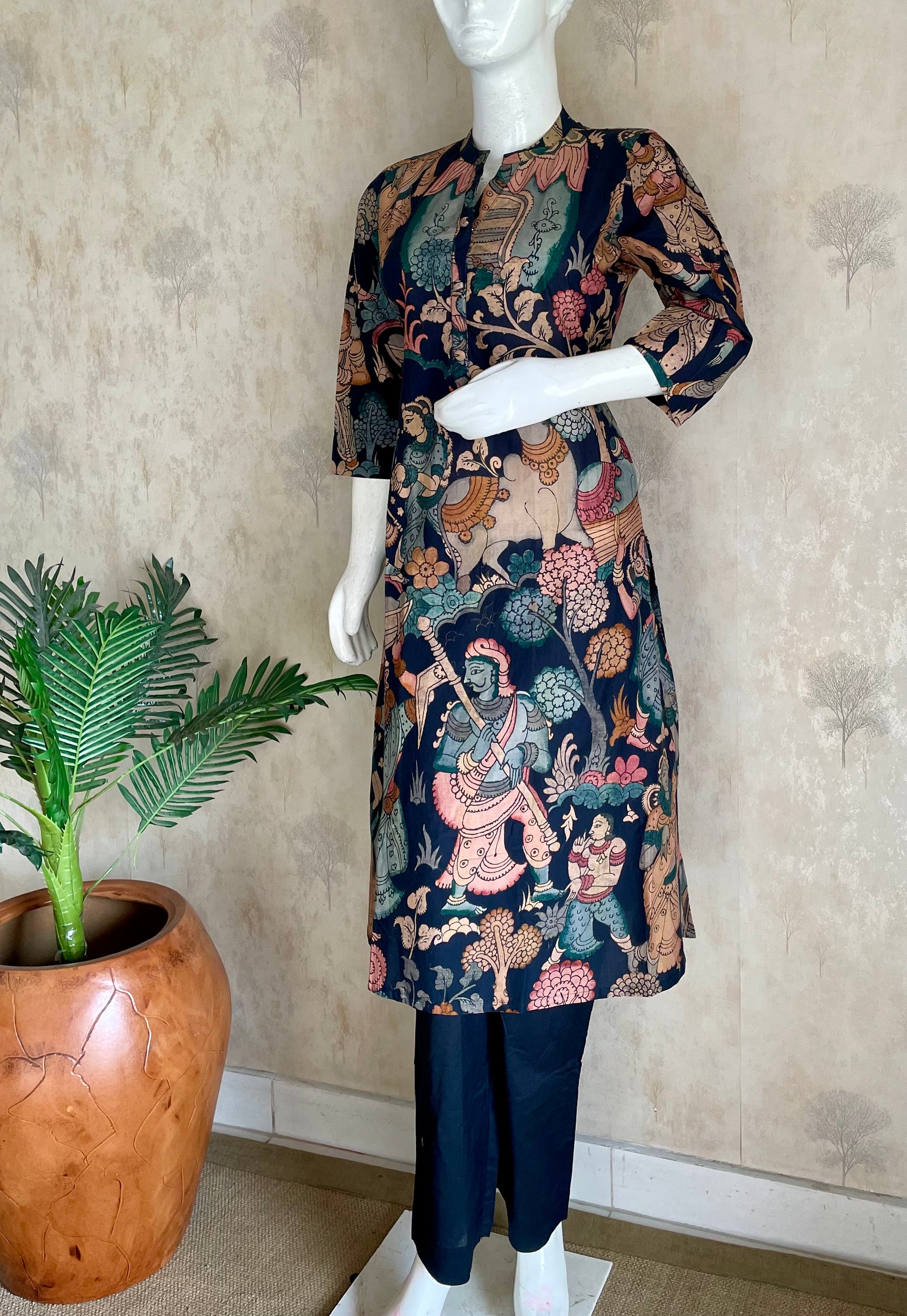 RaasRa Wearable Mythology — Black Kalamkari Block Print Pure Cotton Kurta Set — view 2