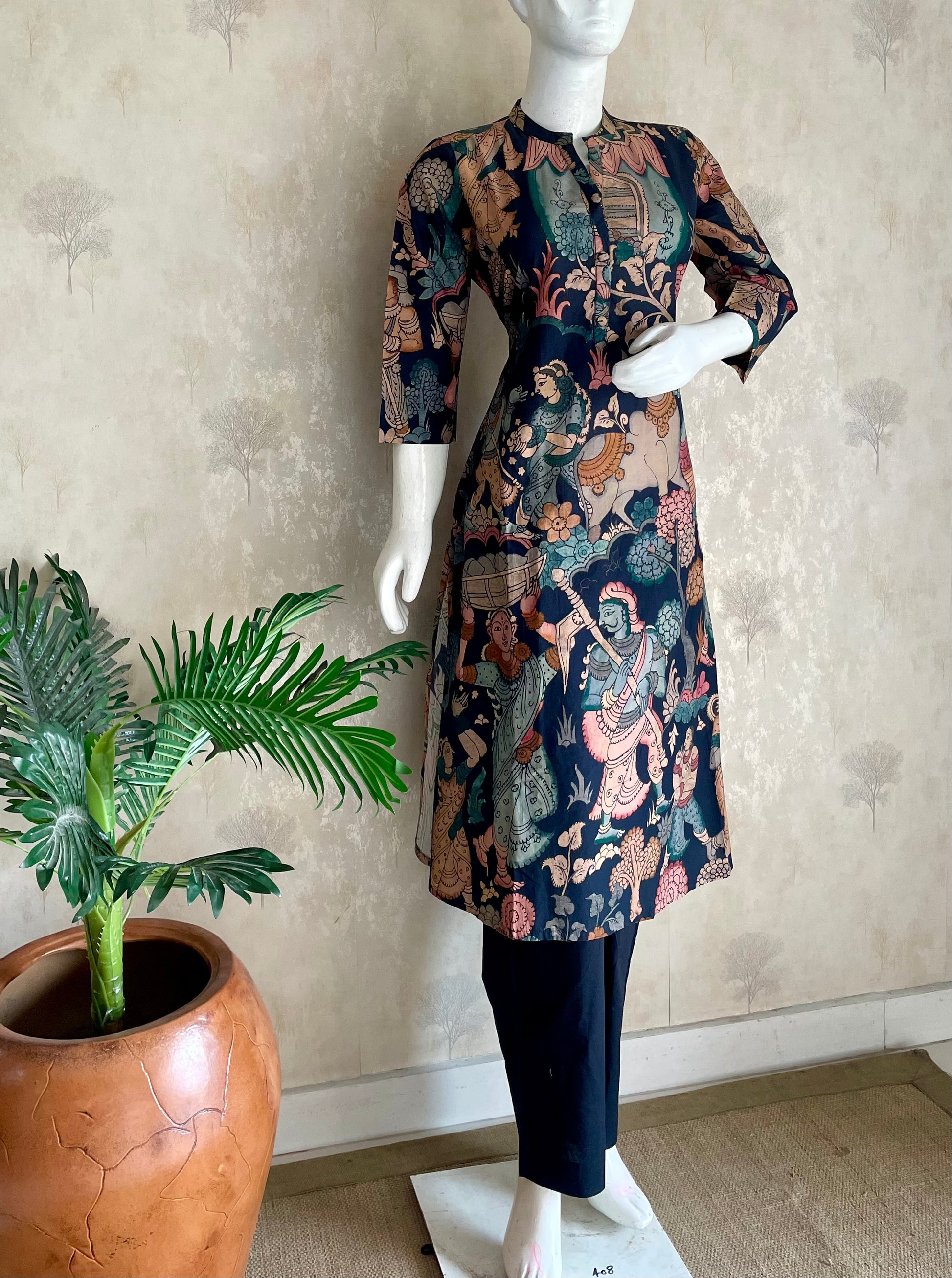 RaasRa Wearable Mythology — Black Kalamkari Block Print Pure Cotton Kurta Set — view 3