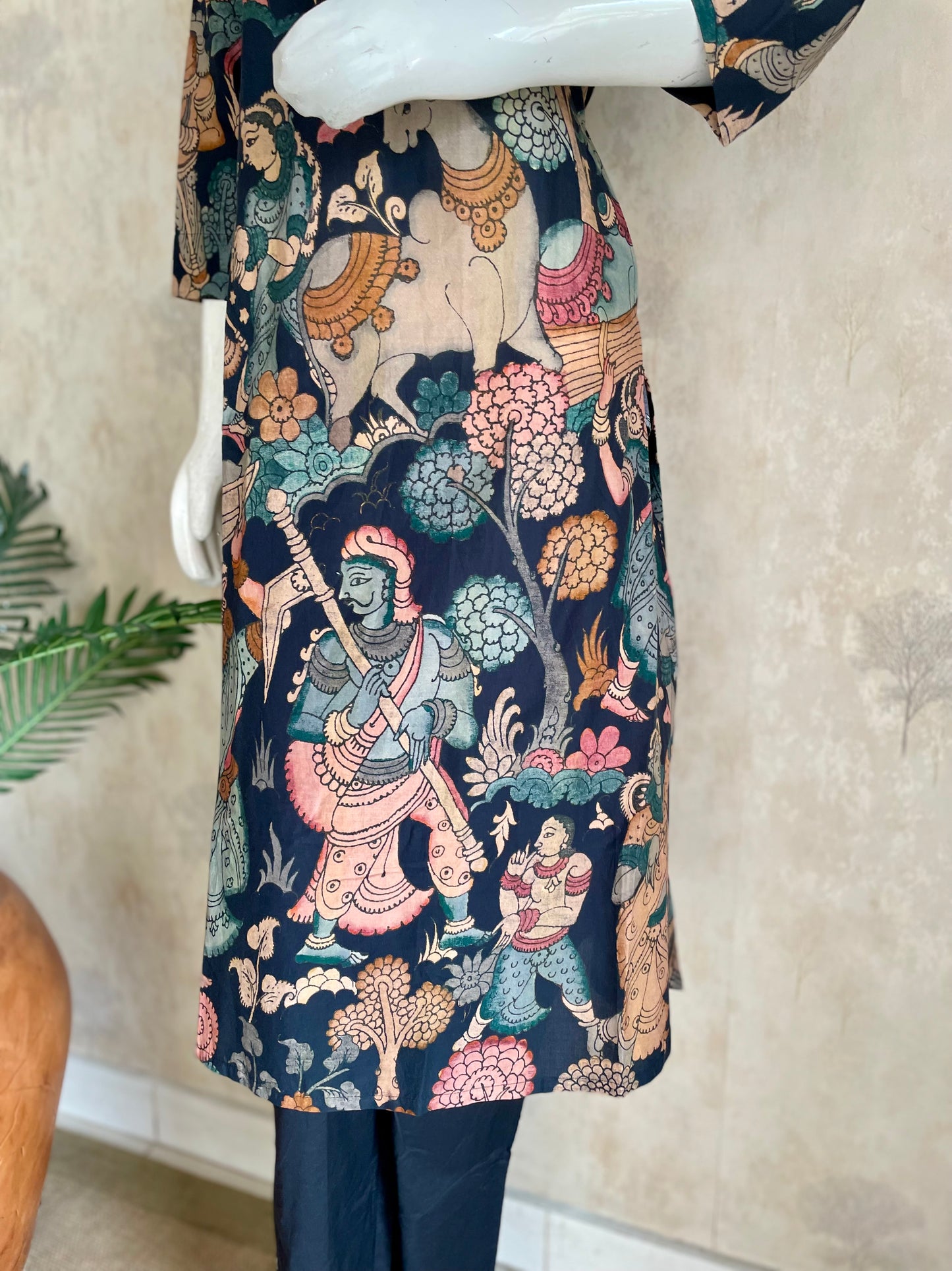 RaasRa Wearable Mythology — Black Kalamkari Block Print Pure Cotton Kurta Set — view 7