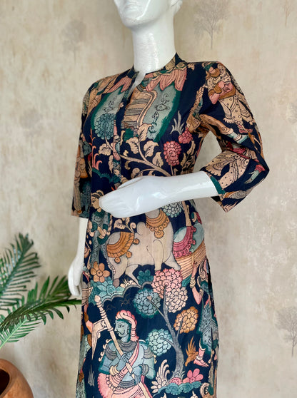RaasRa Wearable Mythology — Black Kalamkari Block Print Pure Cotton Kurta Set — view 8