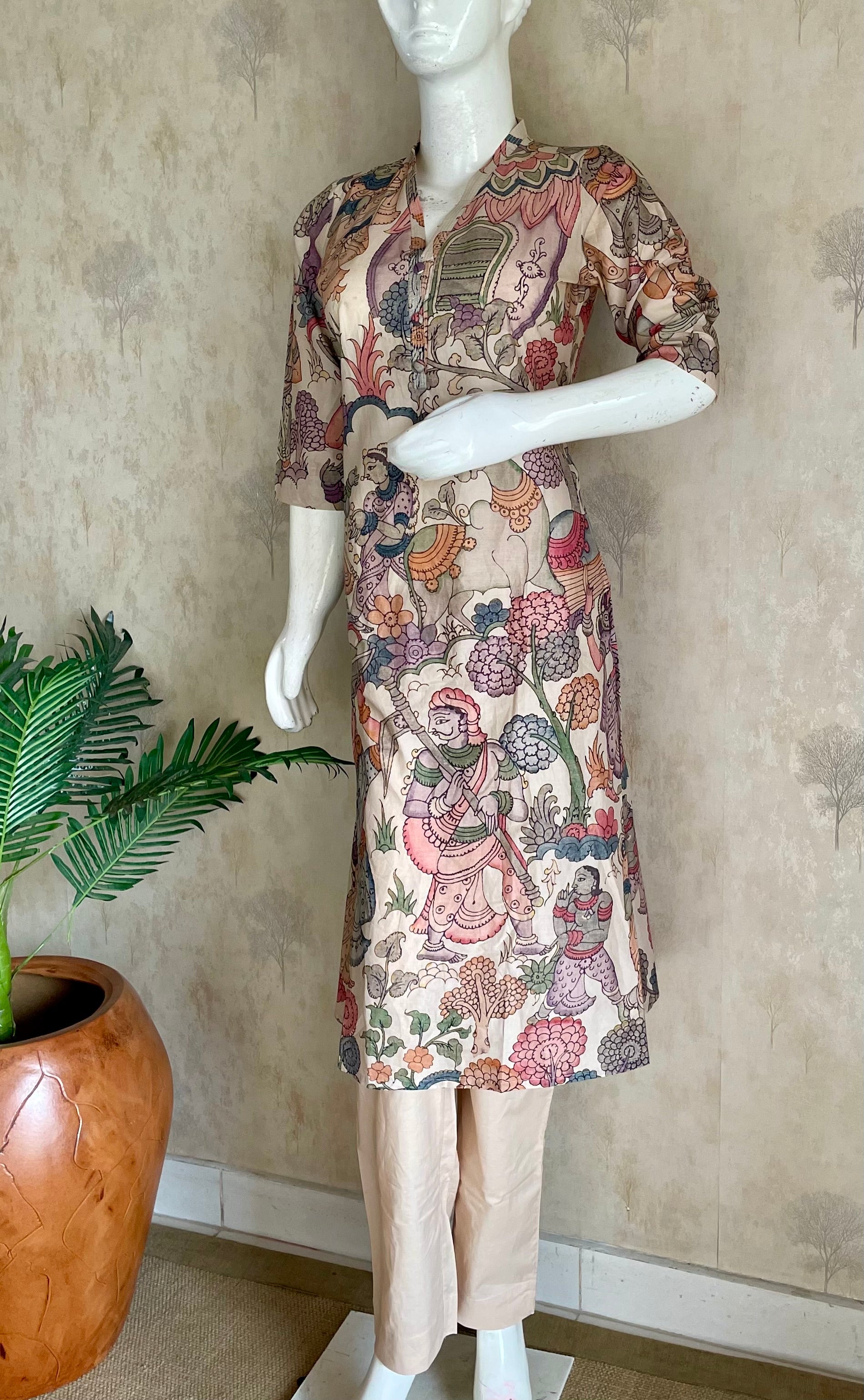 RaasRa Where Stories Dance on Fabric — Off-White Kalamkari Cotton Kurta Set — view 2