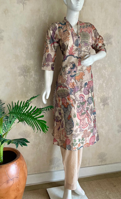 RaasRa Where Stories Dance on Fabric — Off-White Kalamkari Cotton Kurta Set — view 3
