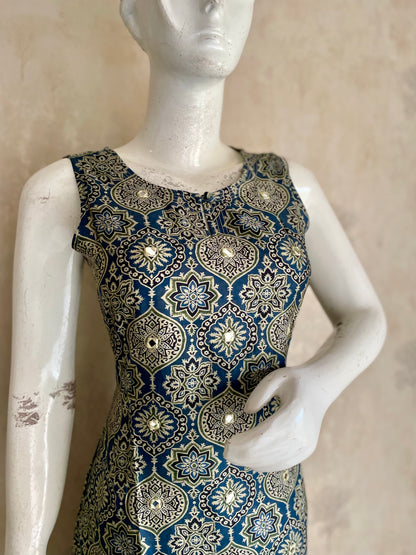 RaasRa Midnight Geometry — Blue Ajrakh Cotton Silk Kurta with Mirror Work — view 5