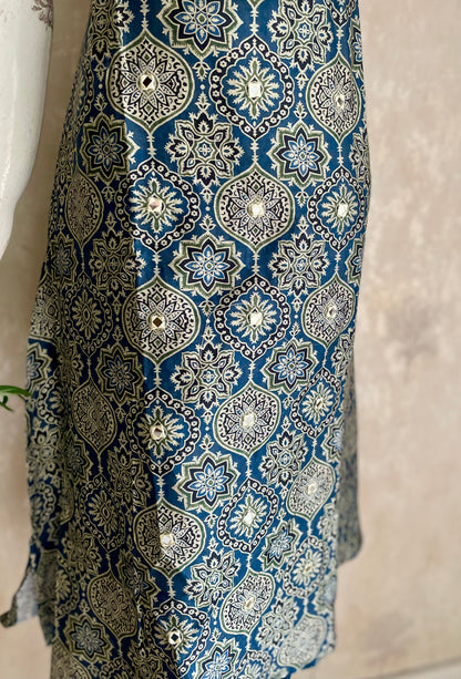 RaasRa Midnight Geometry — Blue Ajrakh Cotton Silk Kurta with Mirror Work — view 6