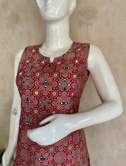 RaasRa Draped in Heritage — Mehroon Ajrakh Mirror Work Cotton Silk Kurta Set — view 4