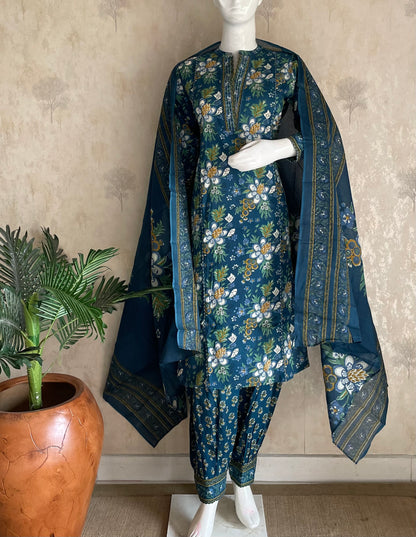 RaasRa blue floral print cotton kurta set with dupatta and pants