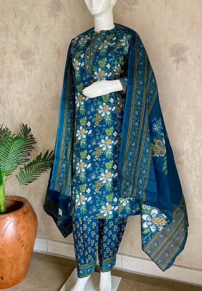 RaasRa Blooms in the Deep — Blue Floral Print Cotton Kurta Set — view 2