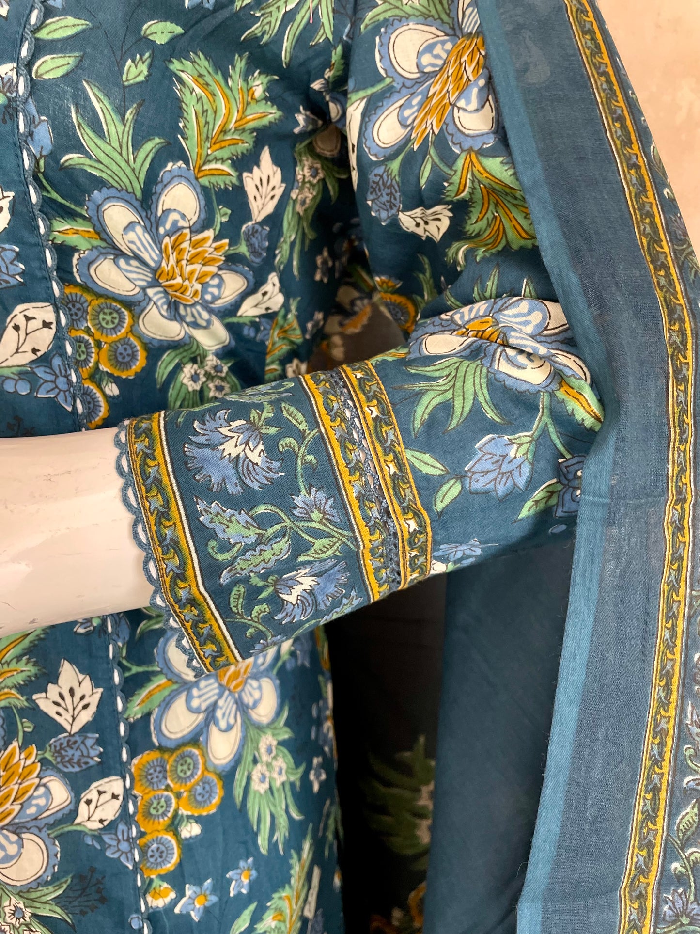 RaasRa Blooms in the Deep — Blue Floral Print Cotton Kurta Set — view 5