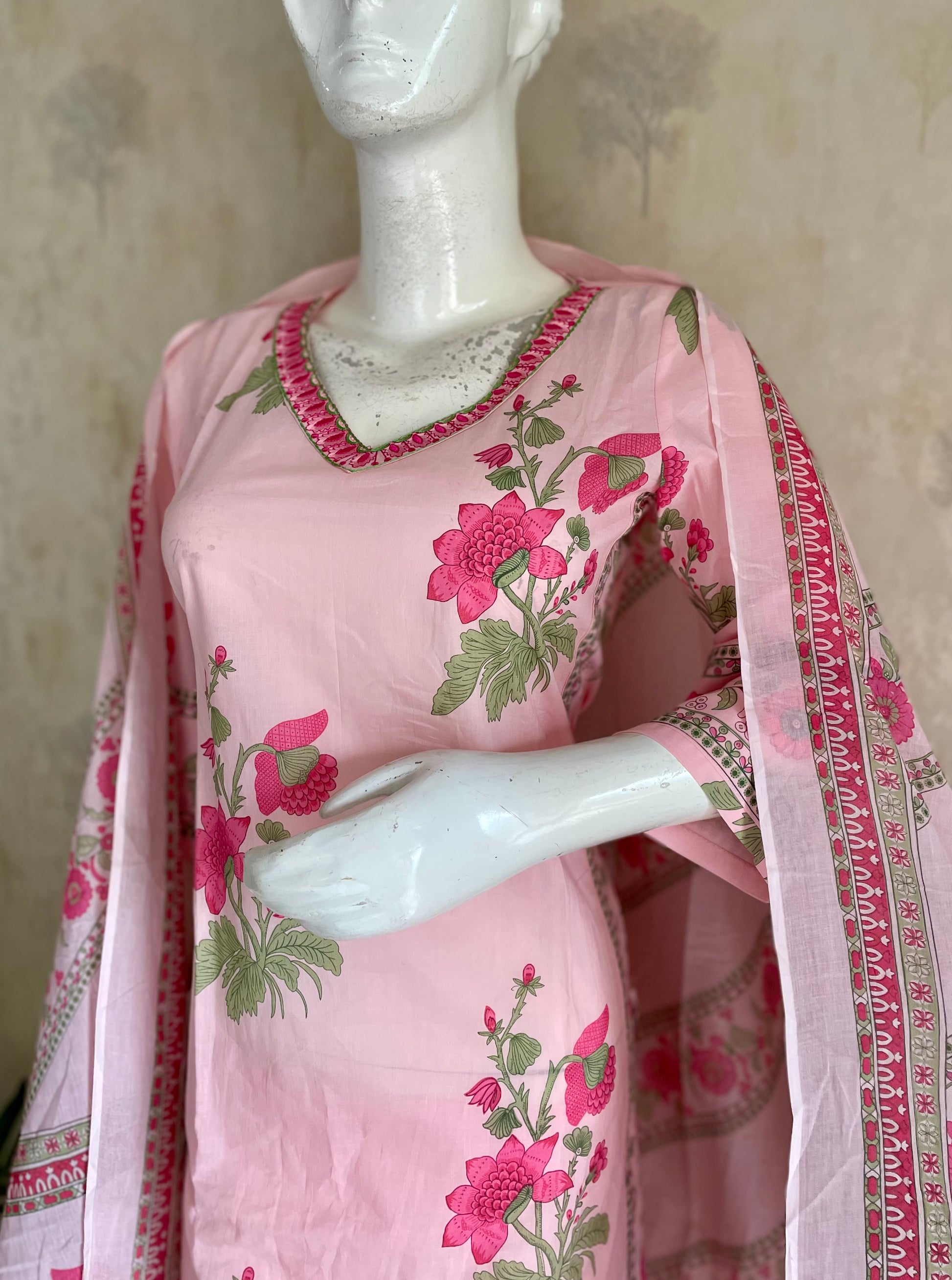 RaasRa In Full Bloom — Pink Floral Print Cotton Kurta Set with Dupatta — view 4