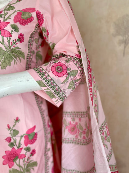 RaasRa In Full Bloom — Pink Floral Print Cotton Kurta Set with Dupatta — view 5