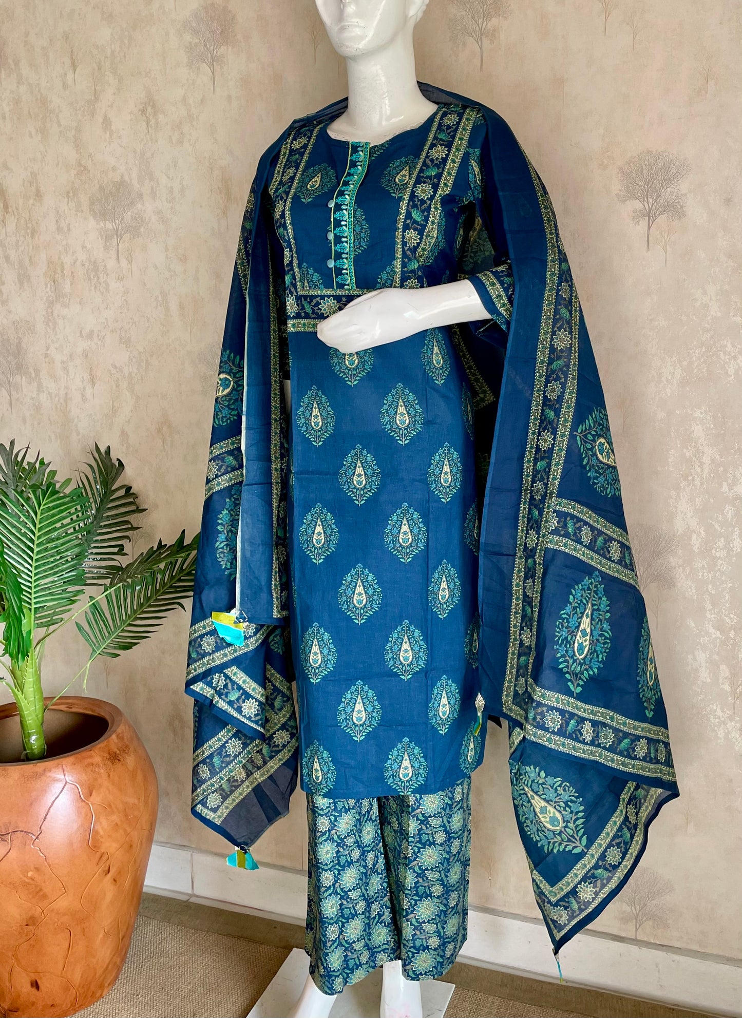 RaasRa Indigo Reverie — Blue Handblock Print Cotton Kurta Set with Dupatta — view 2