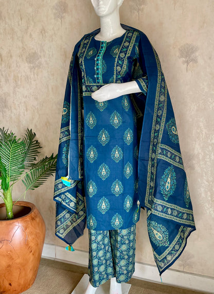 RaasRa Indigo Reverie — Blue Handblock Print Cotton Kurta Set with Dupatta — view 2