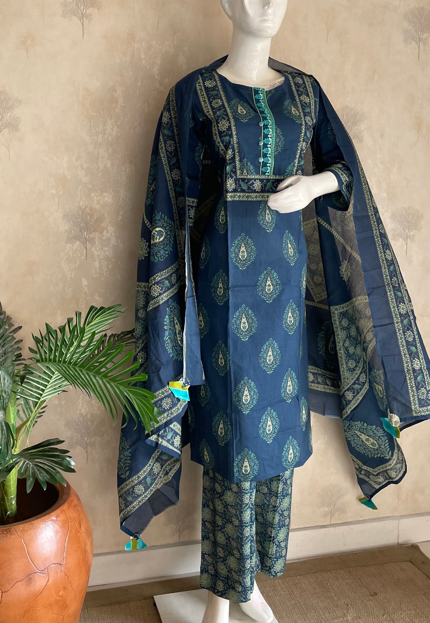 RaasRa Indigo Reverie — Blue Handblock Print Cotton Kurta Set with Dupatta — view 3