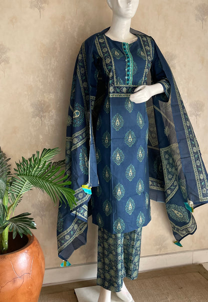 RaasRa Indigo Reverie — Blue Handblock Print Cotton Kurta Set with Dupatta — view 3