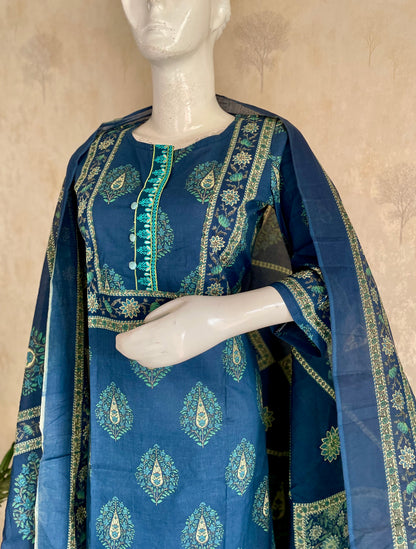 RaasRa Indigo Reverie — Blue Handblock Print Cotton Kurta Set with Dupatta — view 4