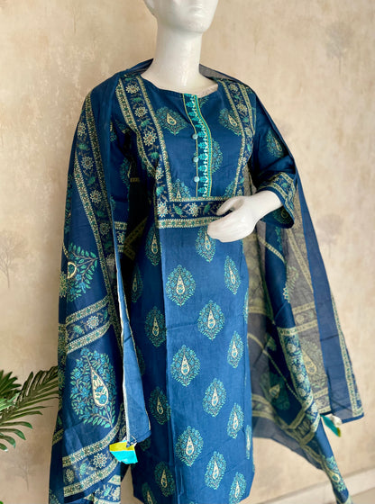 RaasRa Indigo Reverie — Blue Handblock Print Cotton Kurta Set with Dupatta — view 5