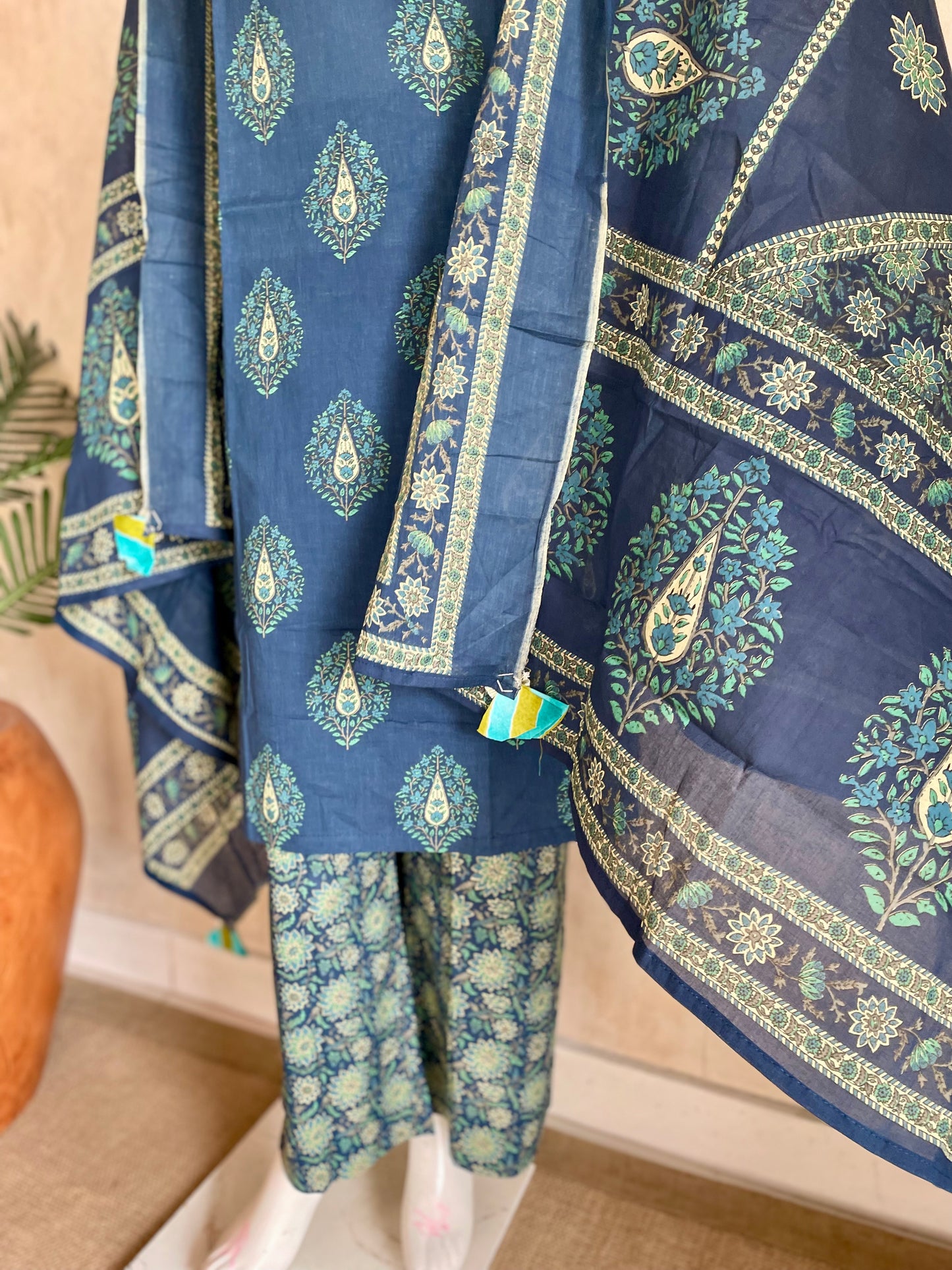 RaasRa Indigo Reverie — Blue Handblock Print Cotton Kurta Set with Dupatta — view 7