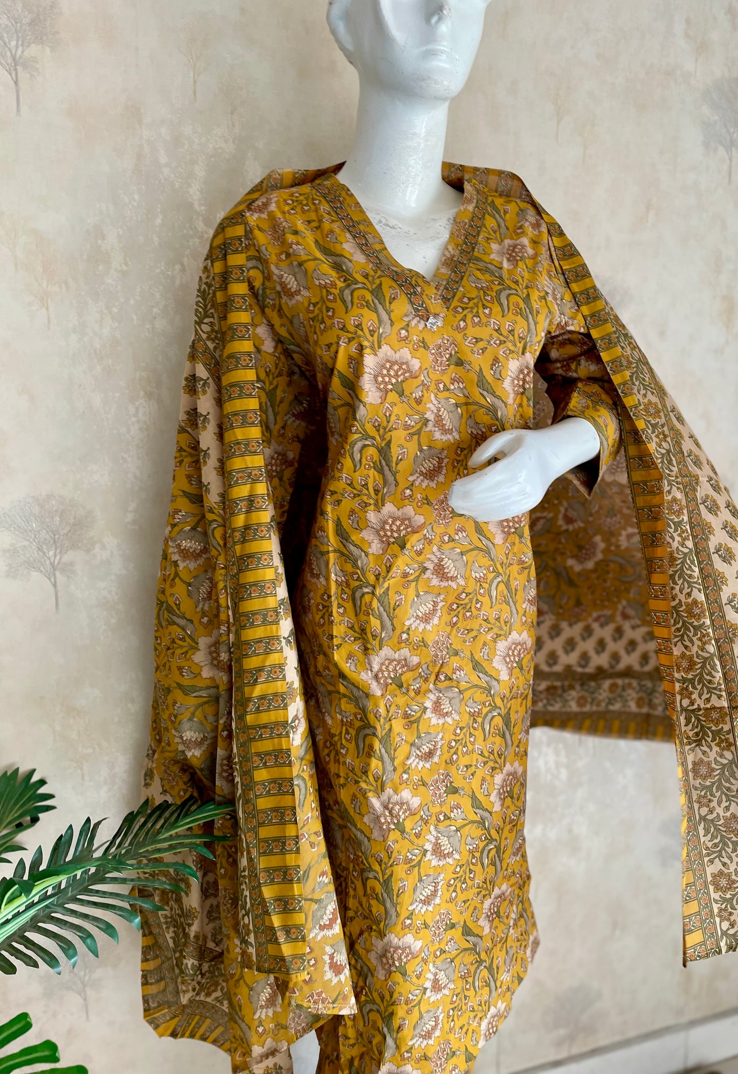 RaasRa Mustard in Full Bloom — Handblock Floral Cotton Kurta Set — view 5