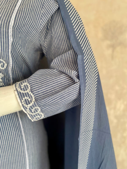 RaasRa Whispers in Blue — Handloom Cotton Stripe Kurta Set with Embroidery — view 5
