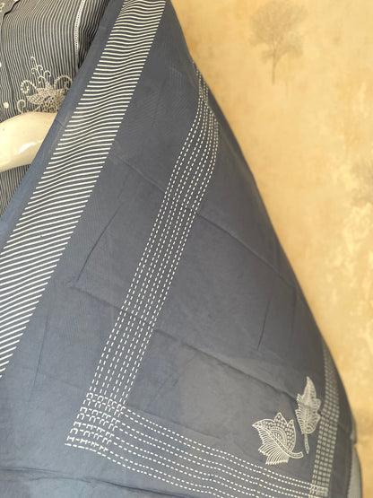 RaasRa Whispers in Blue — Handloom Cotton Stripe Kurta Set with Embroidery — view 6
