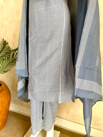RaasRa Whispers in Blue — Handloom Cotton Stripe Kurta Set with Embroidery — view 8