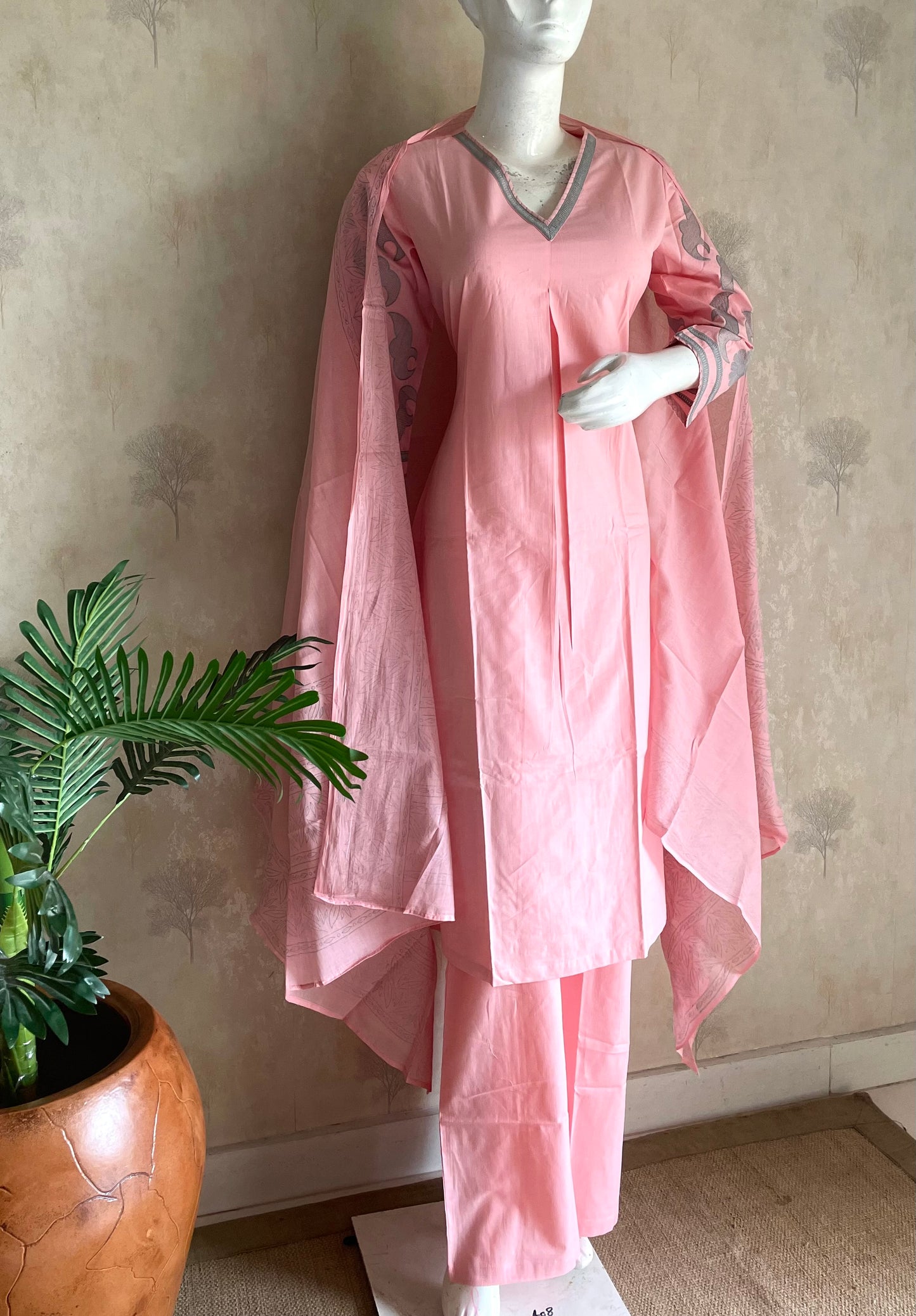 RaasRa Blushing Petal Drape — Pink Mull Cotton Embroidered Kurta Set — view 3