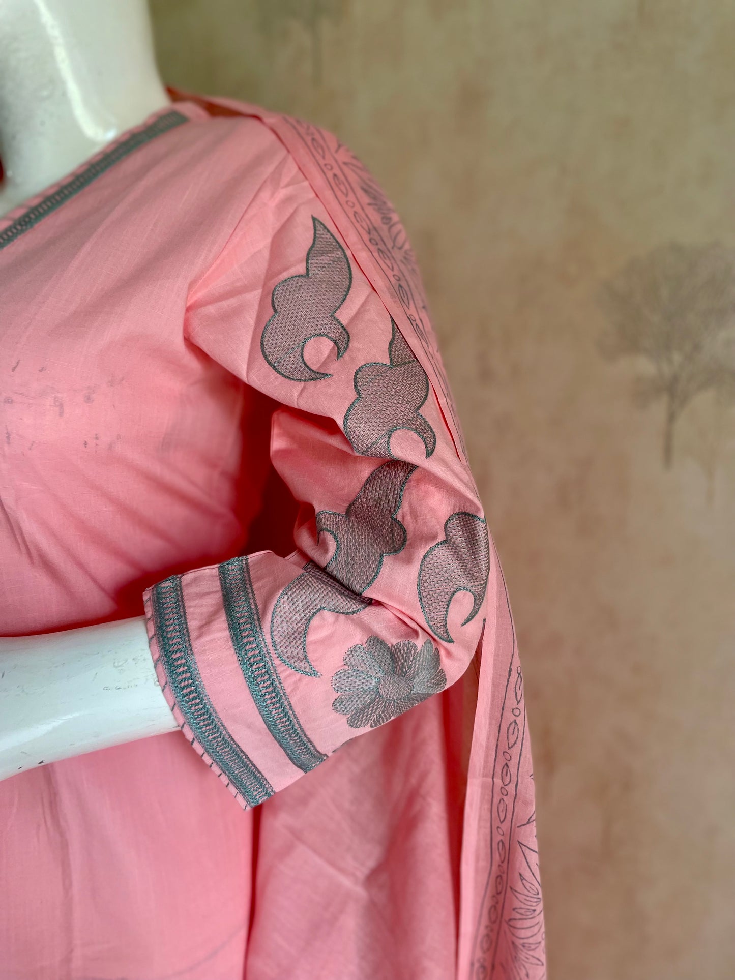RaasRa Blushing Petal Drape — Pink Mull Cotton Embroidered Kurta Set — view 4