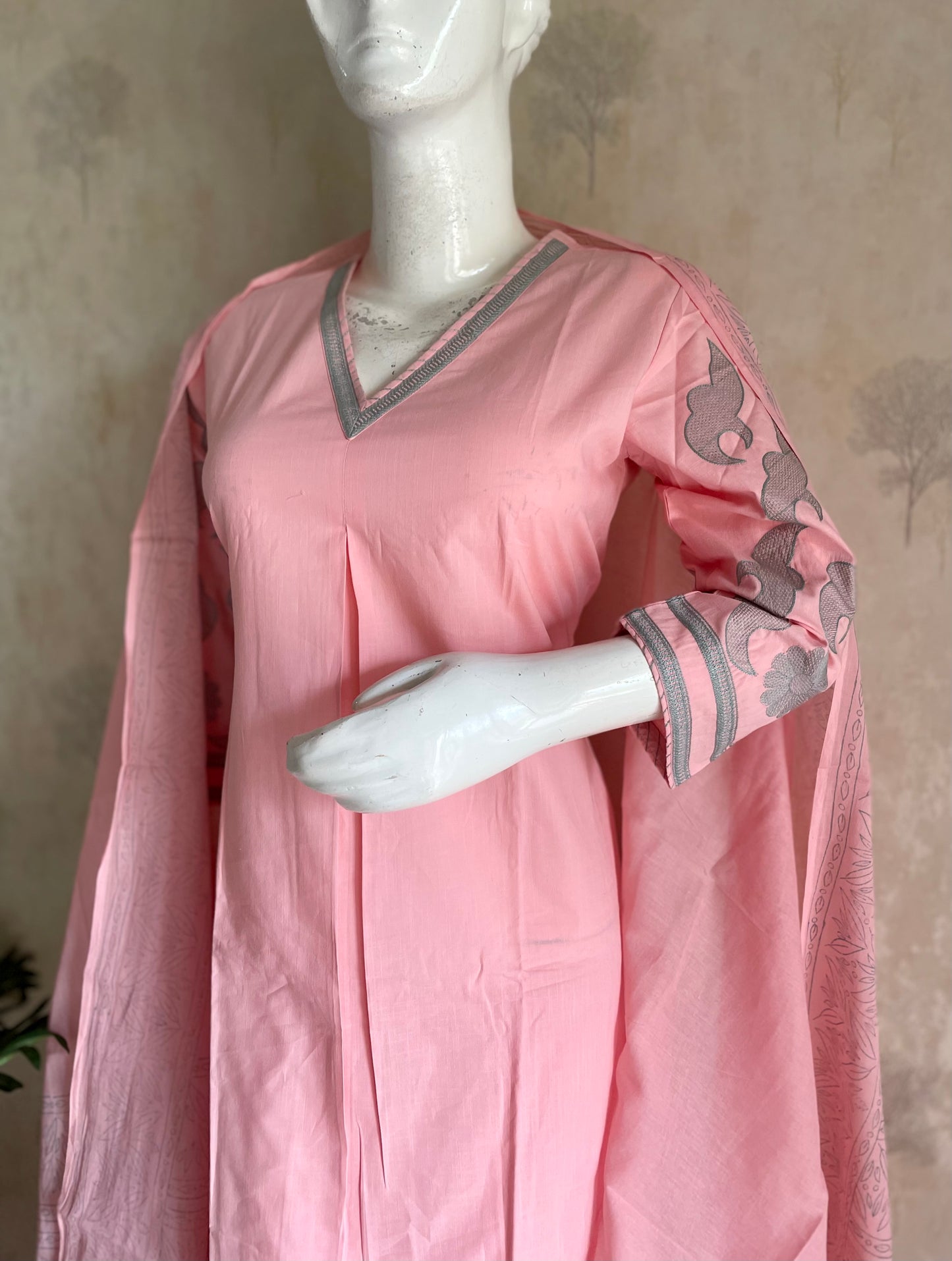 RaasRa Blushing Petal Drape — Pink Mull Cotton Embroidered Kurta Set — view 5
