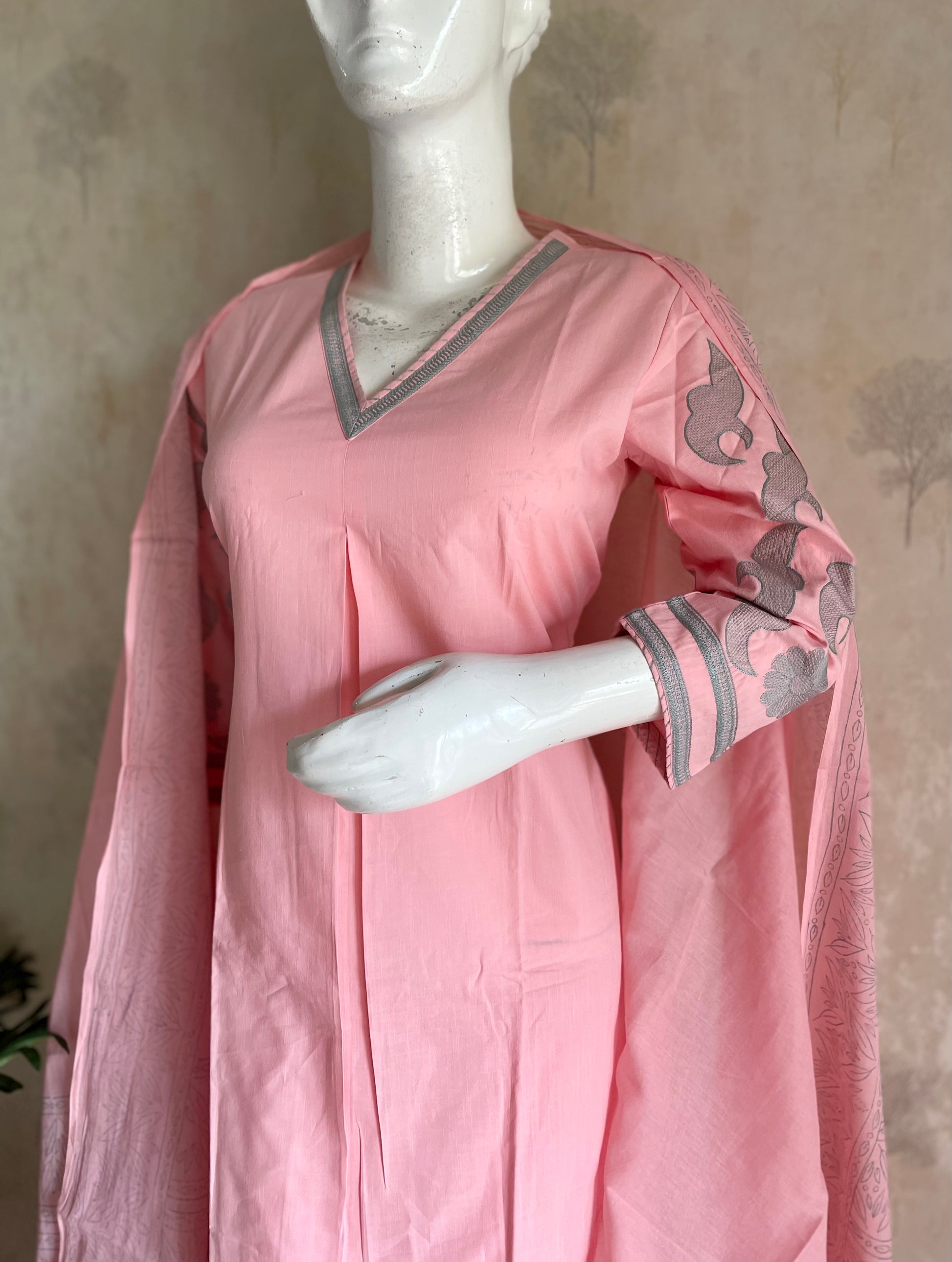 RaasRa Blushing Petal Drape — Pink Mull Cotton Embroidered Kurta Set — view 5