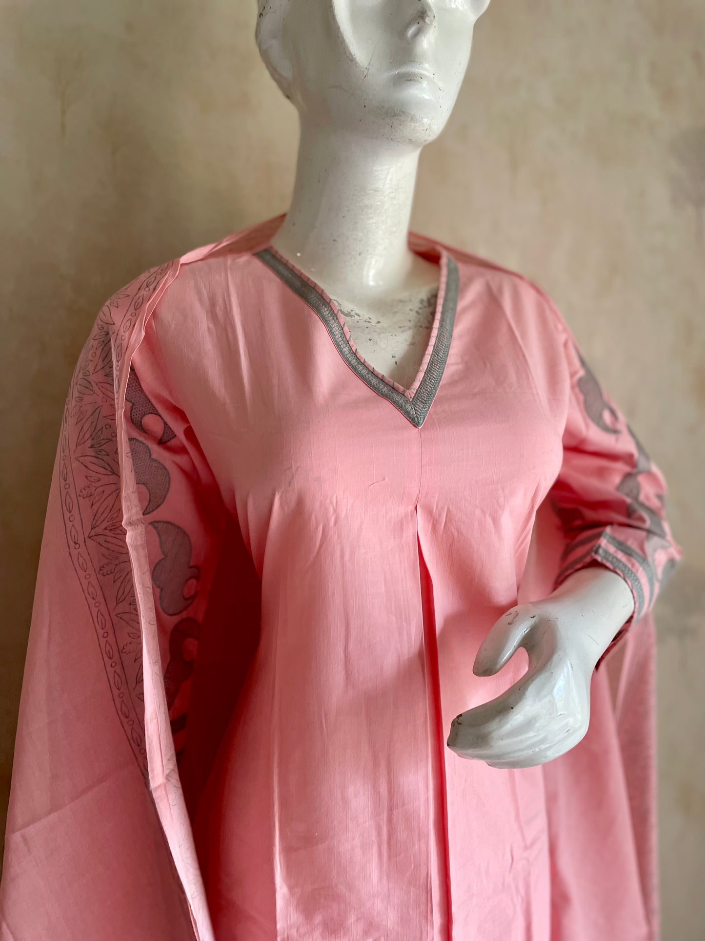 RaasRa Blushing Petal Drape — Pink Mull Cotton Embroidered Kurta Set — view 6