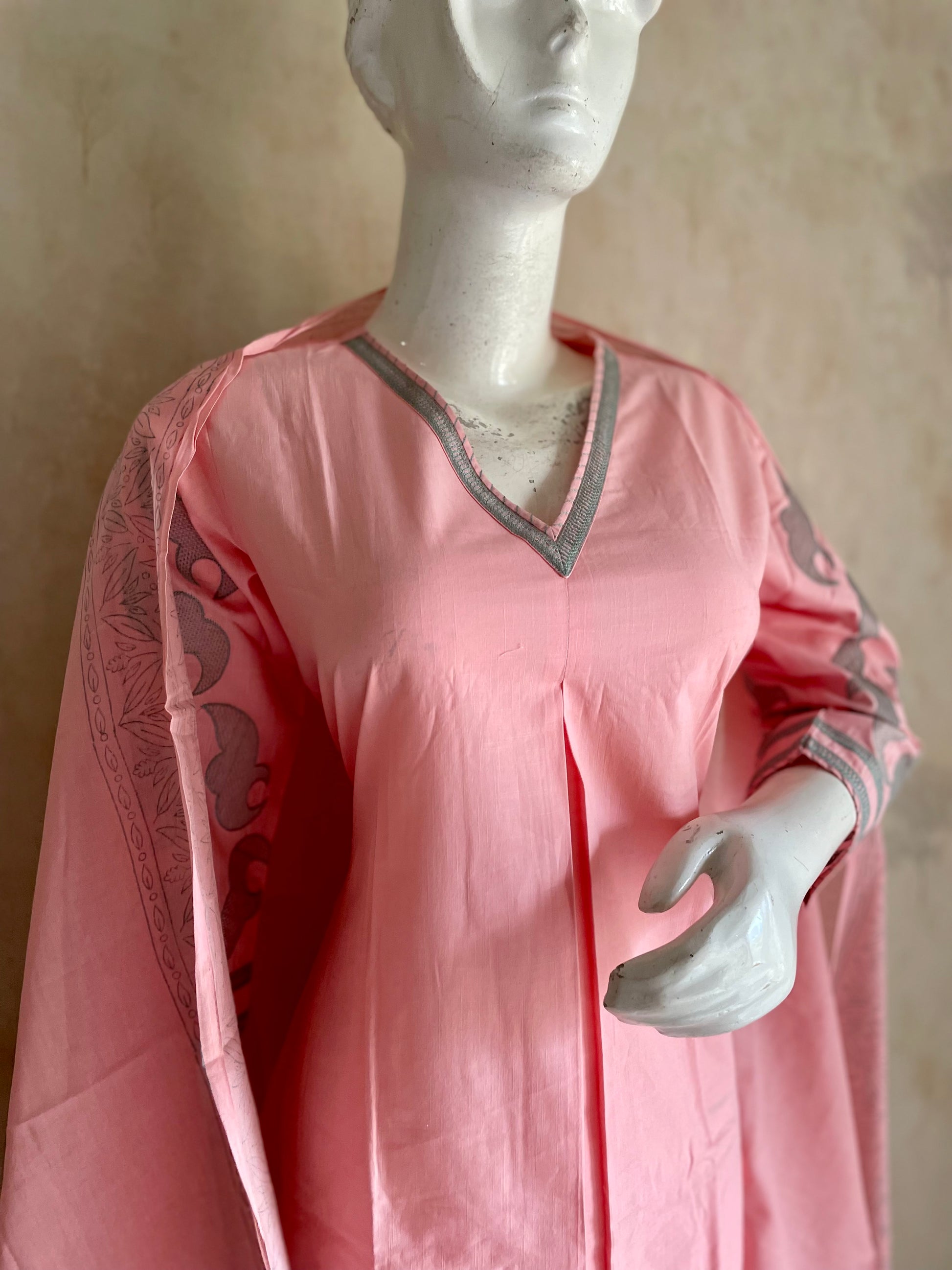 RaasRa Blushing Petal Drape — Pink Mull Cotton Embroidered Kurta Set — view 6