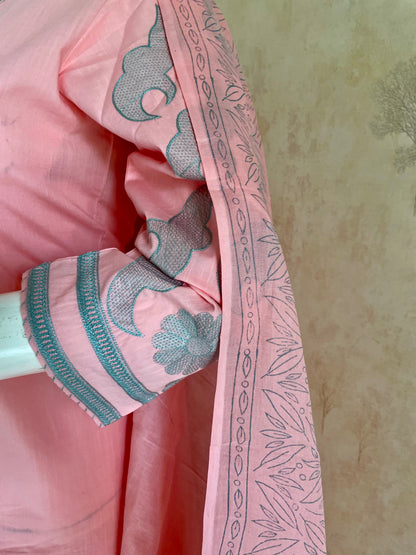 RaasRa Blushing Petal Drape — Pink Mull Cotton Embroidered Kurta Set — view 7
