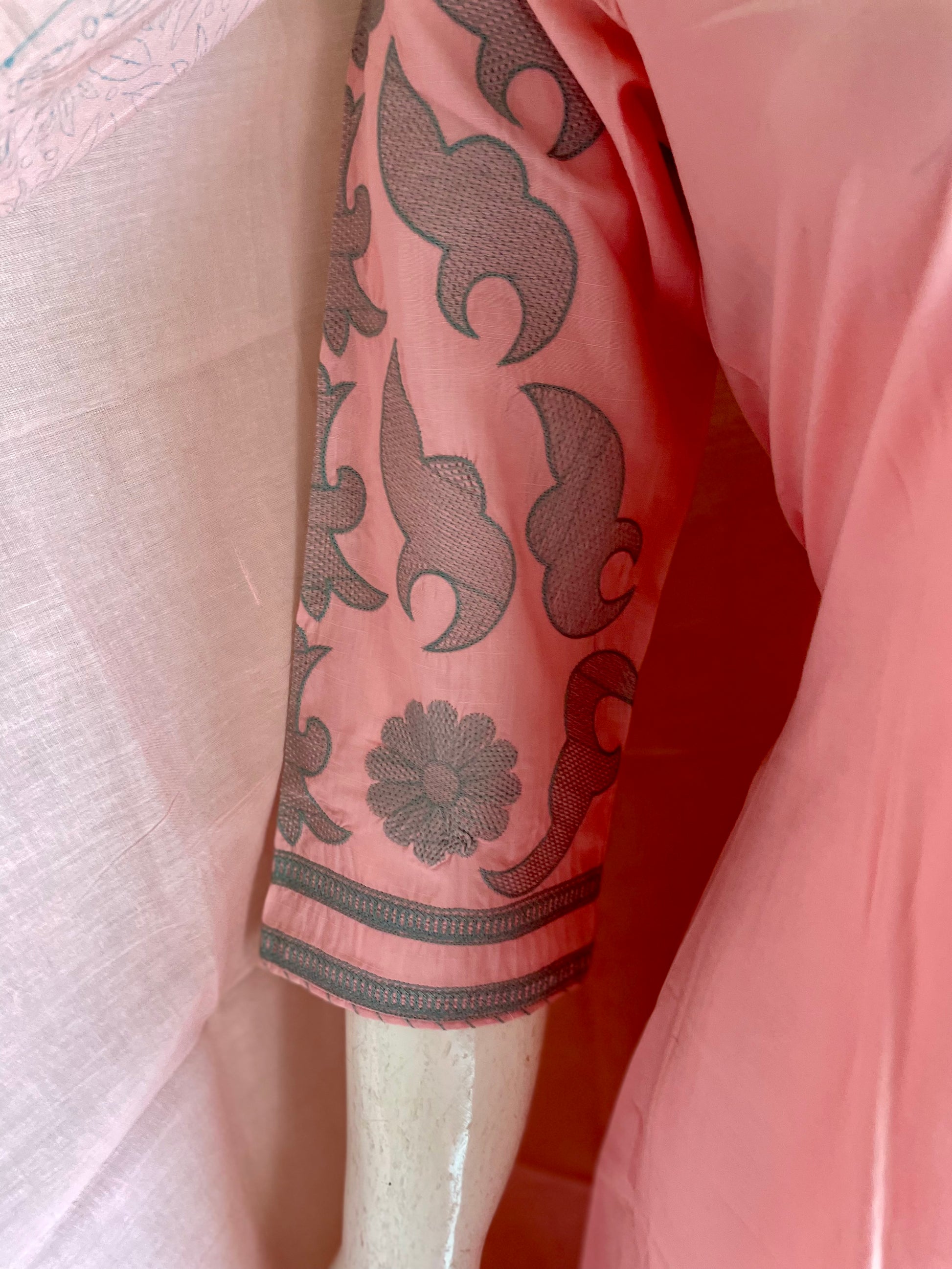 RaasRa Blushing Petal Drape — Pink Mull Cotton Embroidered Kurta Set — view 8