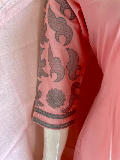 RaasRa Blushing Petal Drape — Pink Mull Cotton Embroidered Kurta Set — view 8
