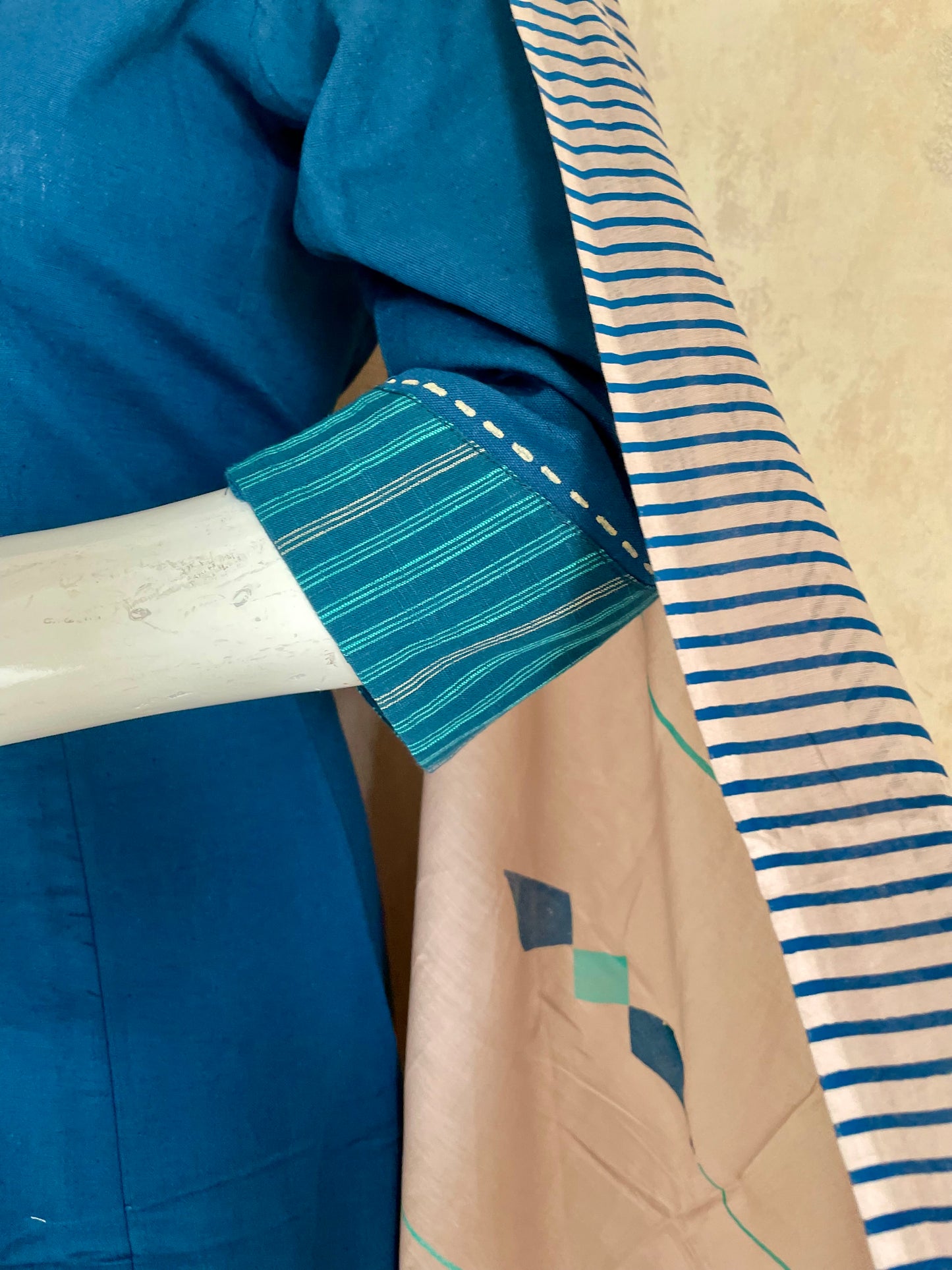 RaasRa Deep in Teel-Blue — Handblock Cotton Kurta Set with Striped Dupatta — view 6