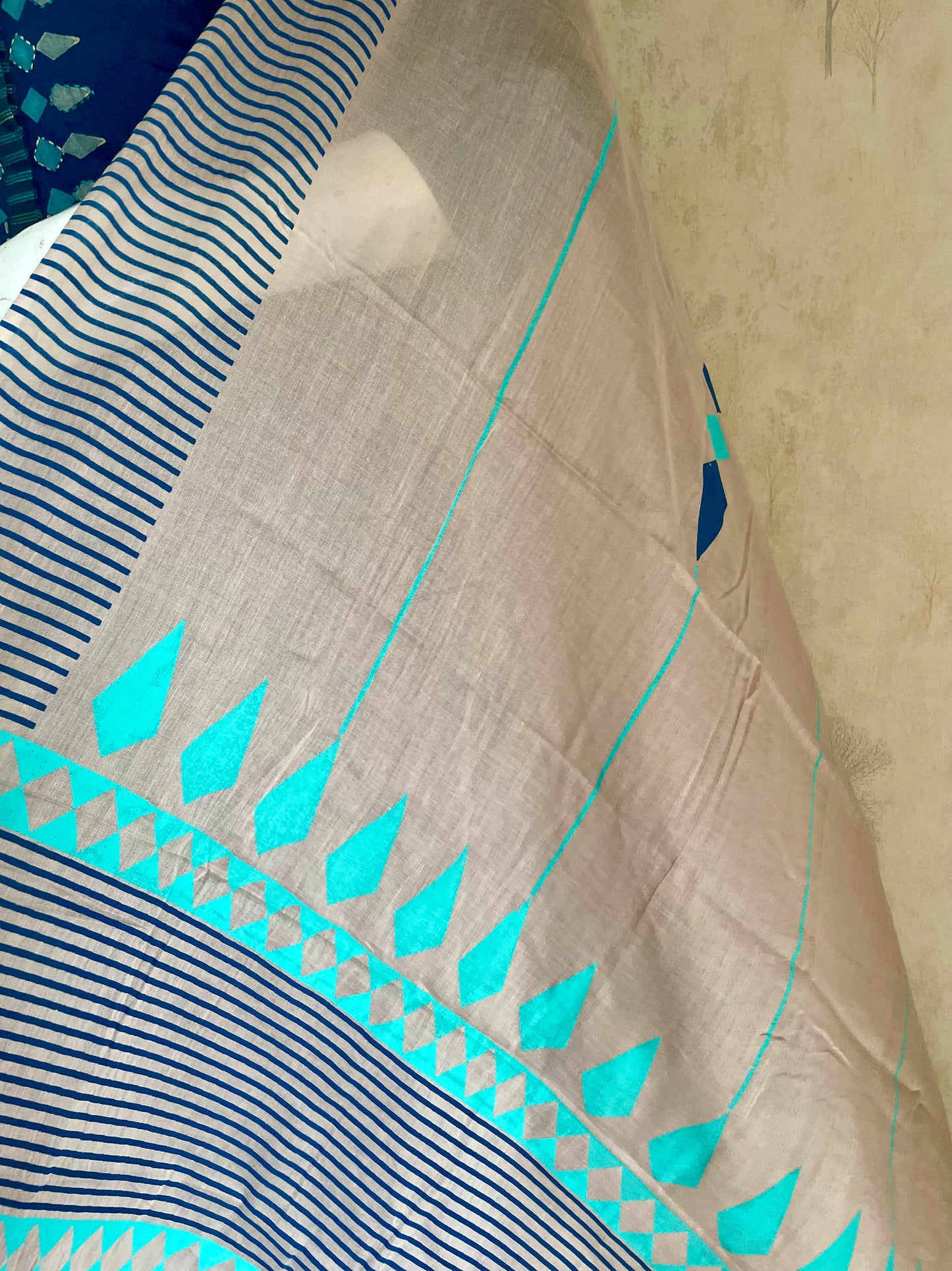 RaasRa Deep in Teel-Blue — Handblock Cotton Kurta Set with Striped Dupatta — view 7