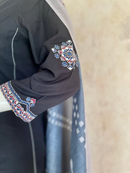 RaasRa Midnight Grace — Black Handloom Cotton Embroidered Kurta Set — view 5