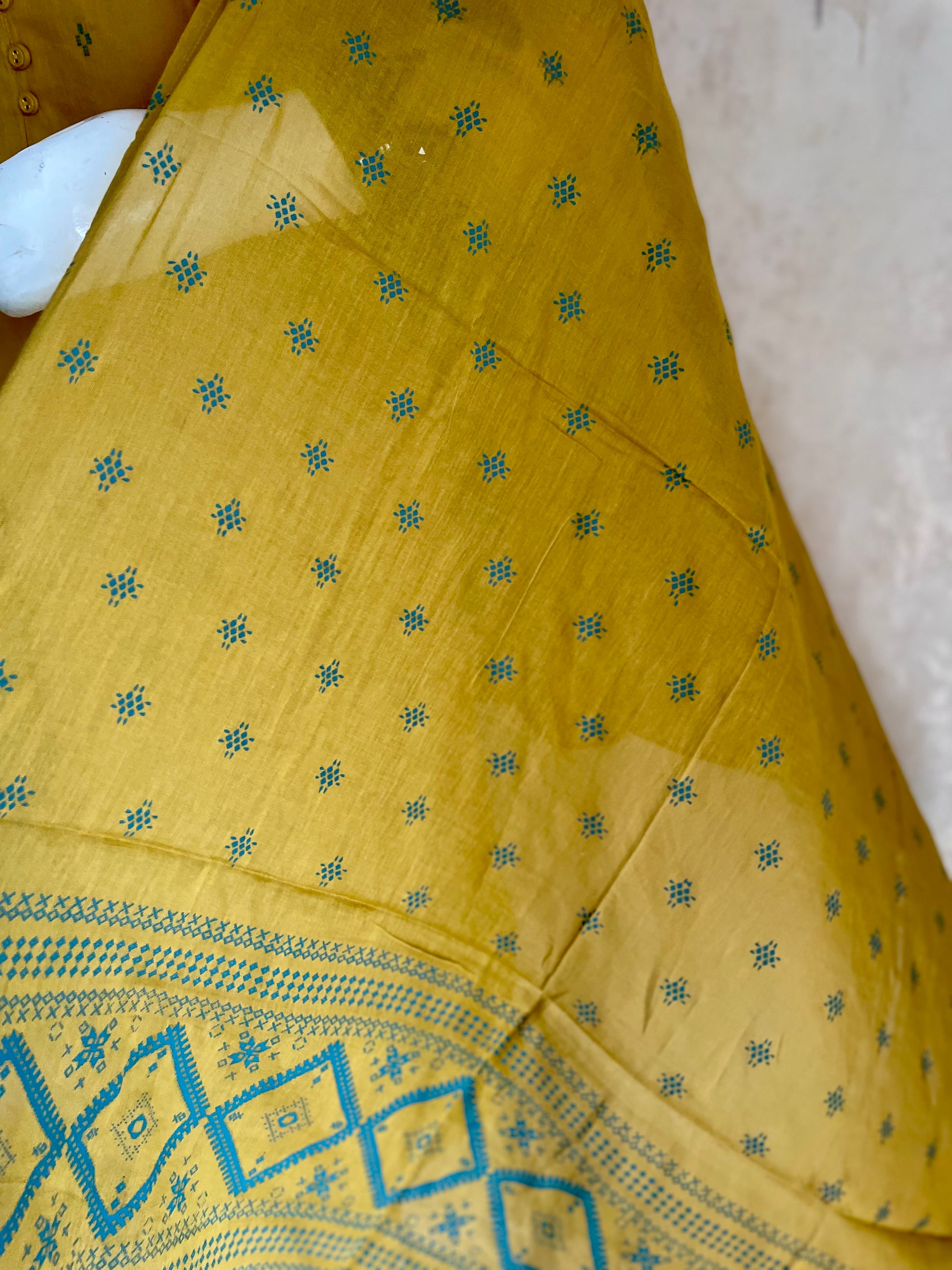 RaasRa Golden Hour Drape — Mustard Handloom Cotton Kurta Set with Embroidery — view 6