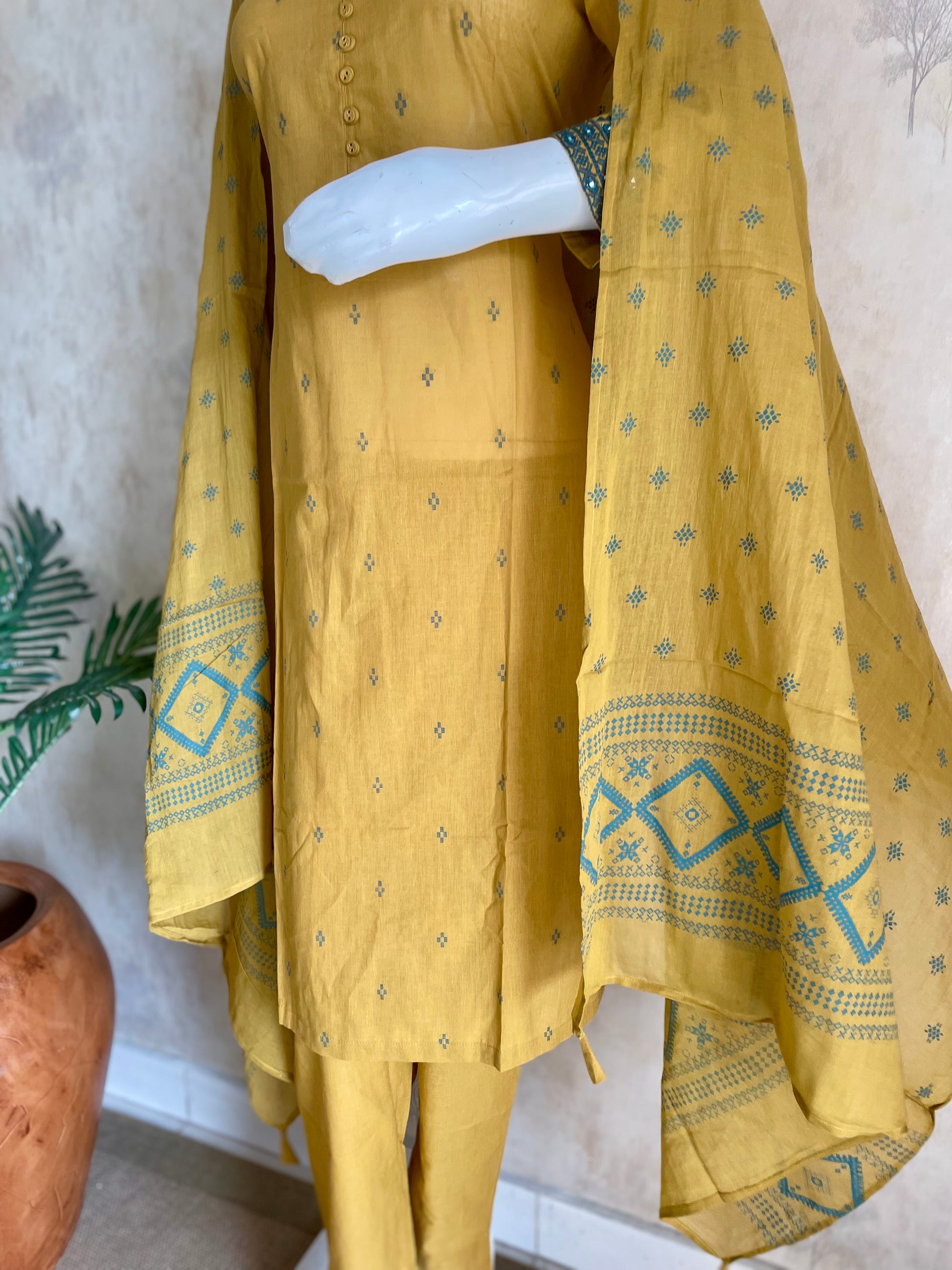 RaasRa Golden Hour Drape — Mustard Handloom Cotton Kurta Set with Embroidery — view 7