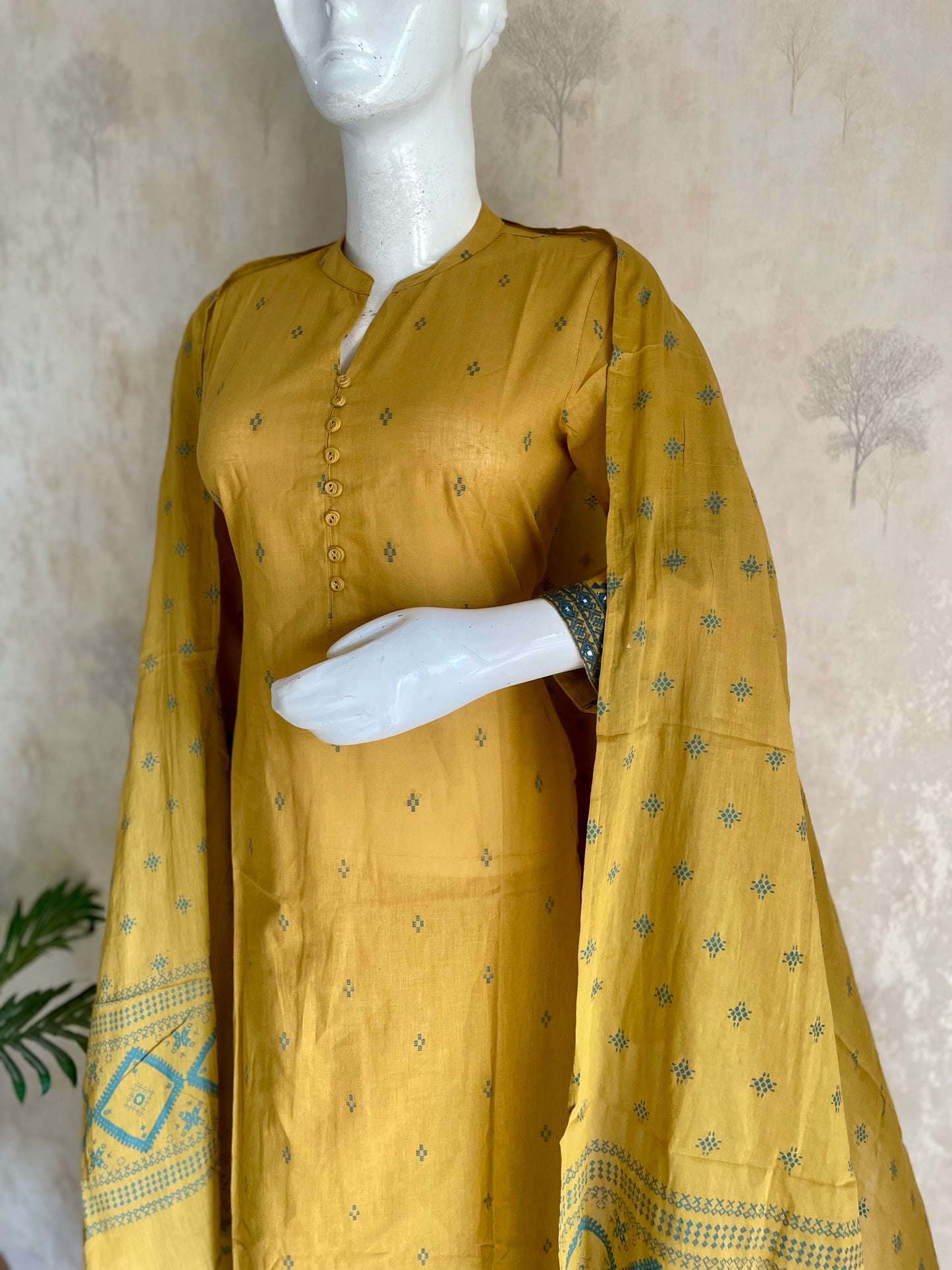 RaasRa Golden Hour Drape — Mustard Handloom Cotton Kurta Set with Embroidery — view 8