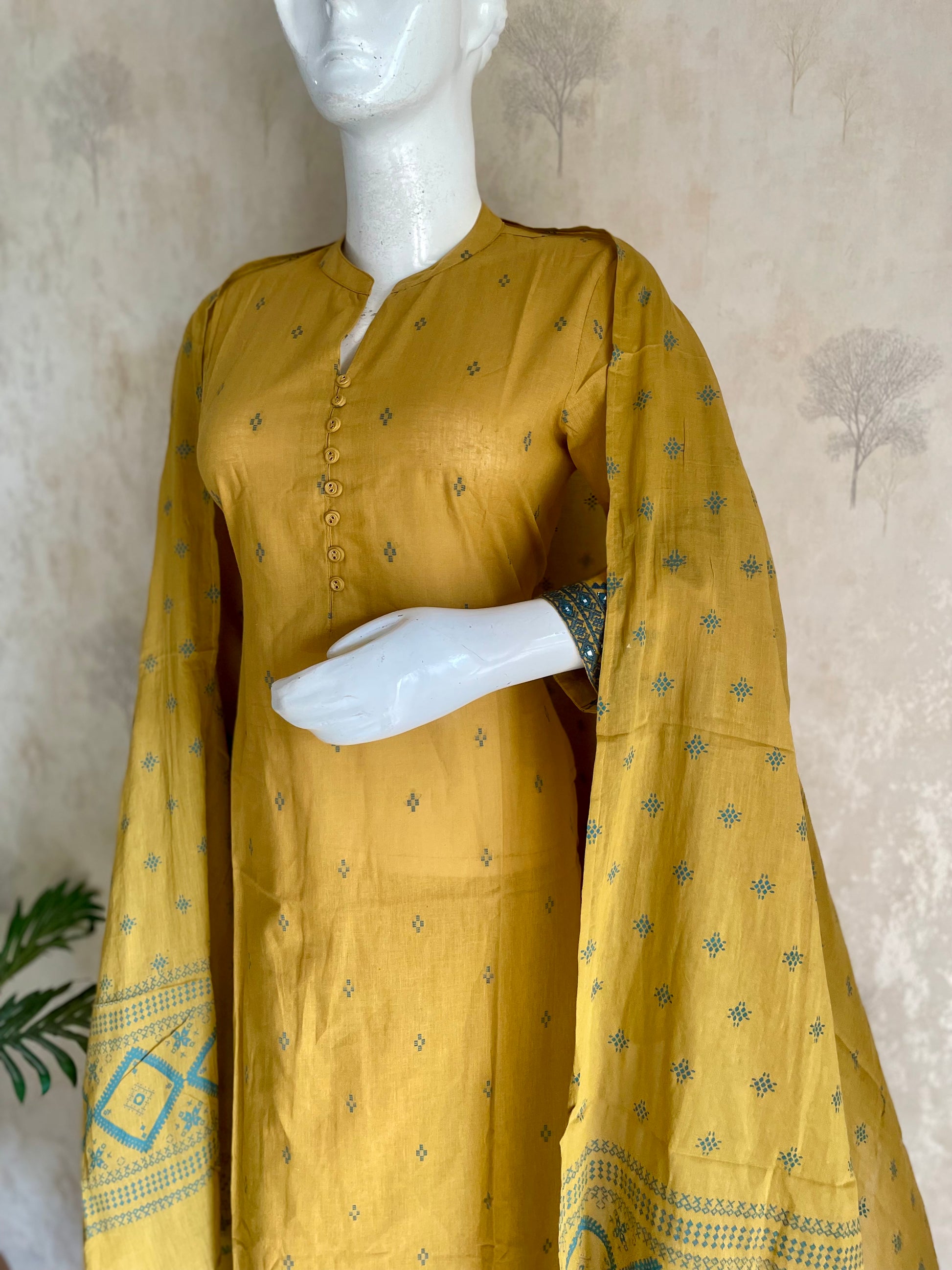 RaasRa Golden Hour Drape — Mustard Handloom Cotton Kurta Set with Embroidery — view 8