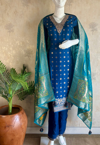 Royal Blue Banarasi Silk Kurta Set