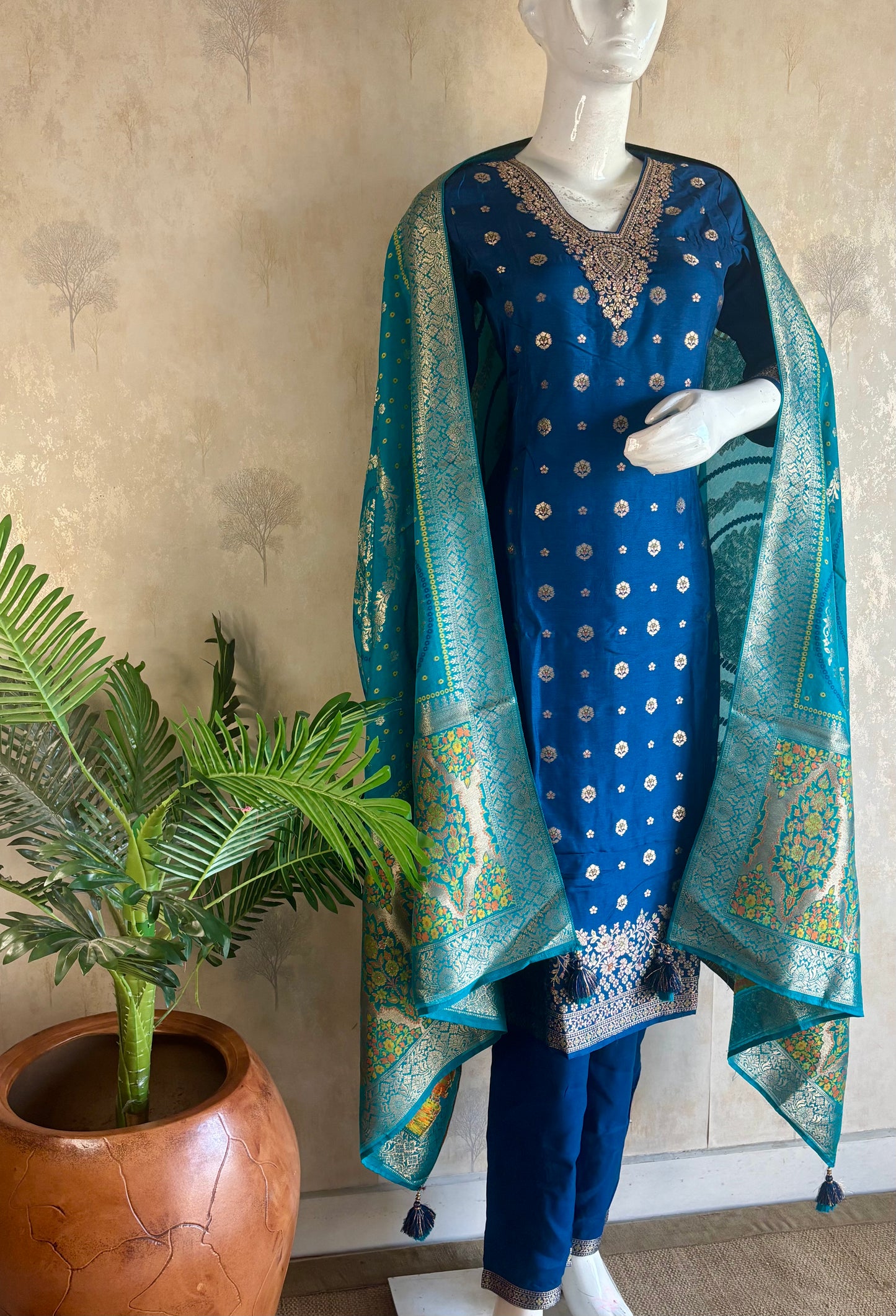 Royal Blue Banarasi Silk Kurta Set