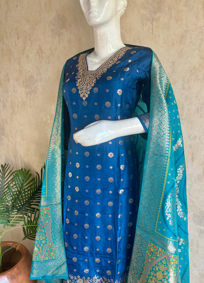 Royal Blue Banarasi Silk Kurta Set