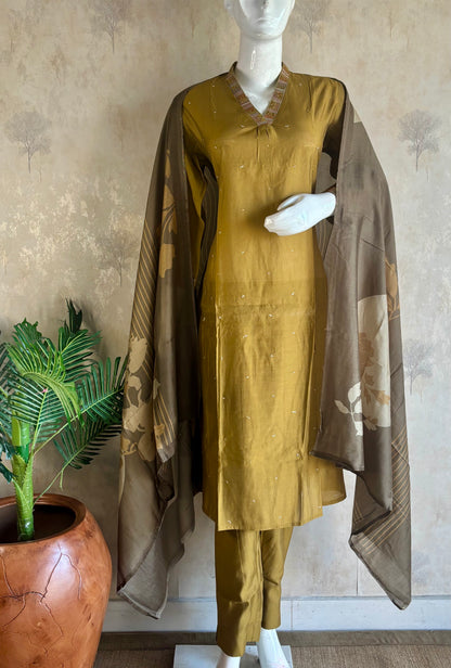 Golden Silk Zari Buta Kurta Set