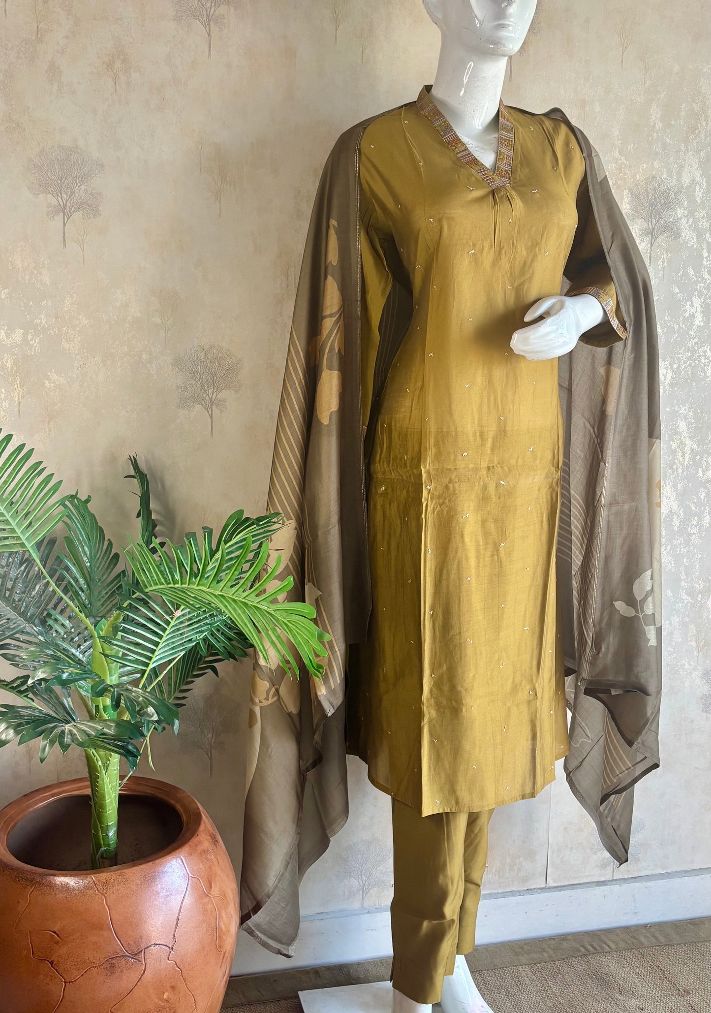 Golden Silk Zari Buta Kurta Set