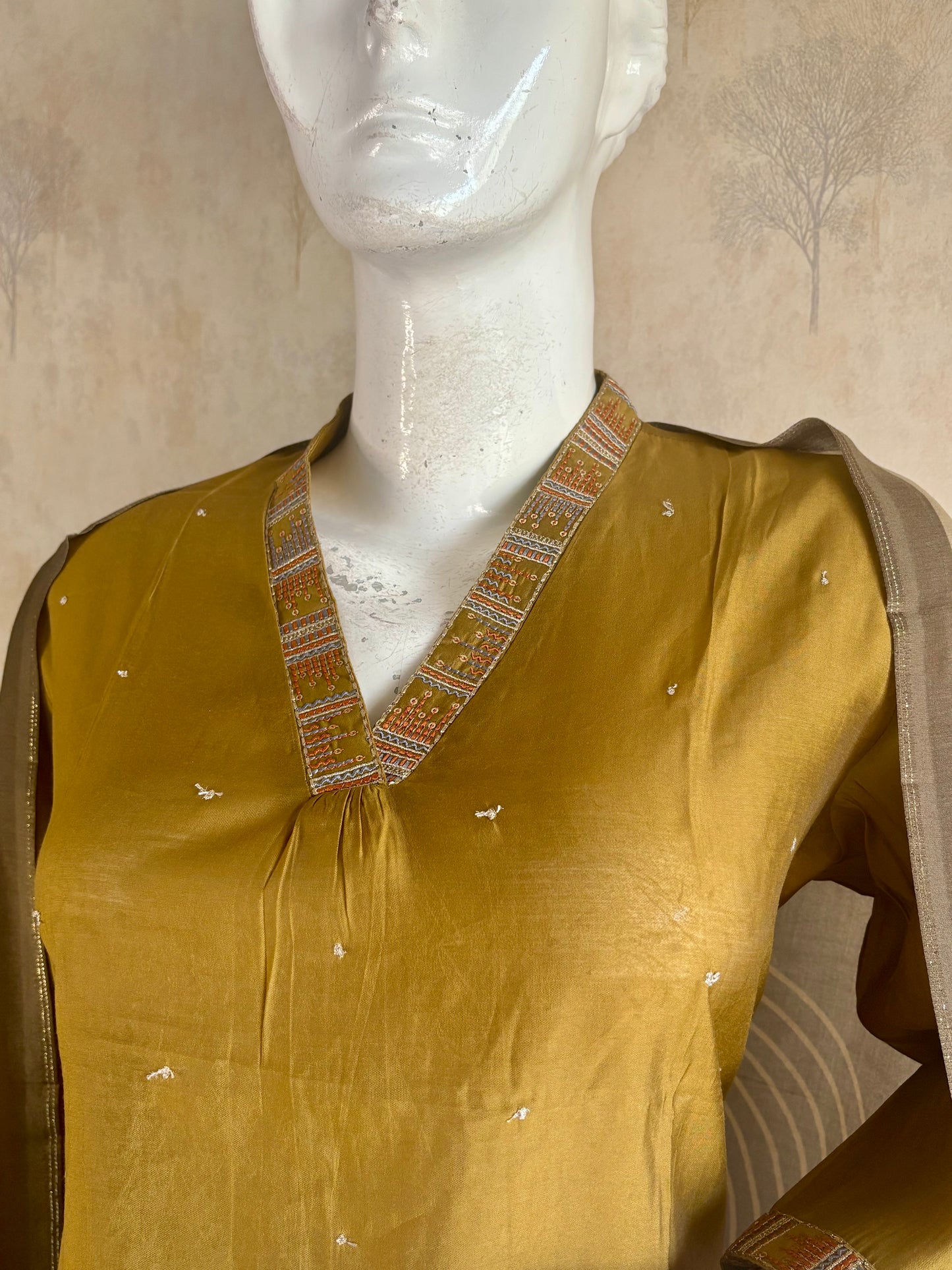 Golden Silk Zari Buta Kurta Set