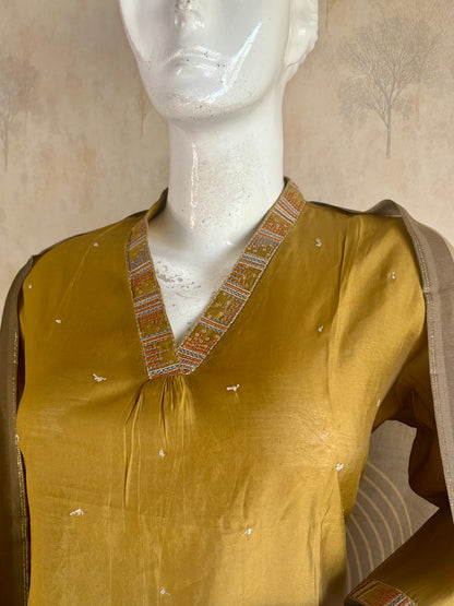 Golden Silk Zari Buta Kurta Set